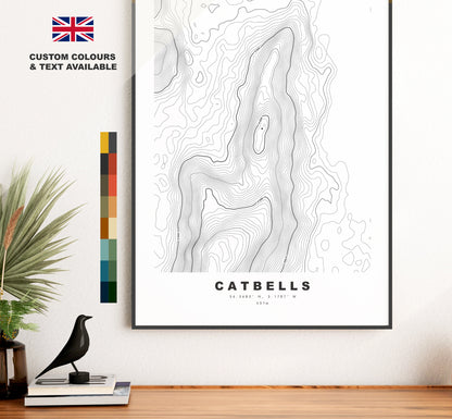 Catbells Print - Contour Map -  Catbells Lake District Map - Lake District - Topographic Map - Print - Poster - Wall Art - Map - Topography