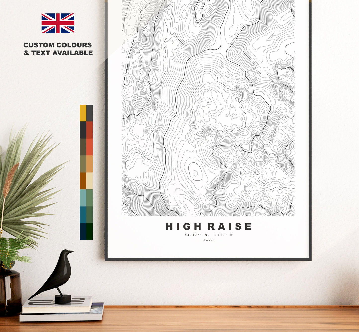 High Raise Print - Contour Map - High Raise Lake District - Lake District - Topographic Map - Print - Poster - Wall Art - Map - Topography