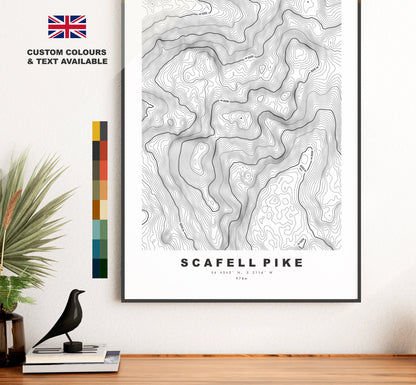 Scafell Pike Print - Contour Map - Scafell Pike Poster - Lake District - Topographic Map - Print - Wall Art - Scafell Pike Map - Topography