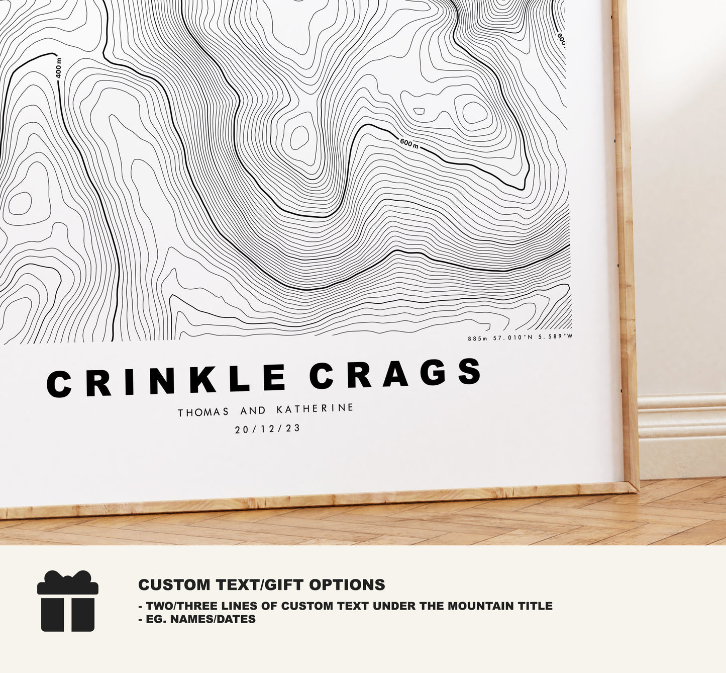 Crinkle Crags Print - Contour Map -  Crinkle Crags Lake District Map - Lake District - Topographic Map - Print - Poster - Wall Art