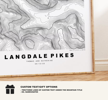 Langdale Pikes Print - Contour Map -  Langdales Lake District Map - Lake District - Topographic Map - Print - Poster - Wall Art - Topography