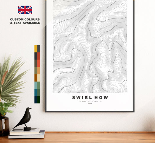 Swirl How Print - Contour Map -  Swirl How Lake District Map - Lake District - Topographic Map - Print - Poster - Wall Art - Topography