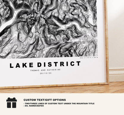 Lake District Print - Contour Map -  Lake District Map - Topographic Map - Print - Poster - Wall Art - Lake District Gift - Topography