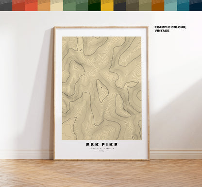 Esk Pike Print - Contour Map -  Esk Pike Lake District Map - Lake District - Topographic Map - Print - Poster - Wall Art - Topography