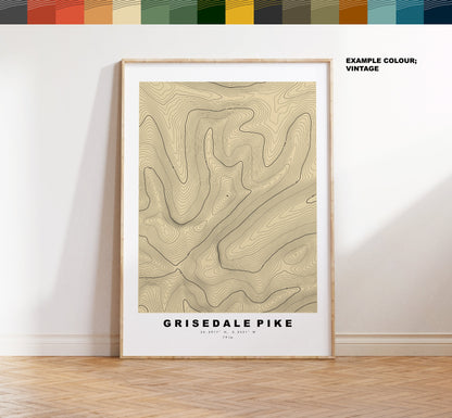 Grisedale Pike Print - Contour Map -  Grisedale Pike Lake District Map - Lake District - Topographic Map - Print - Poster - Wall Art