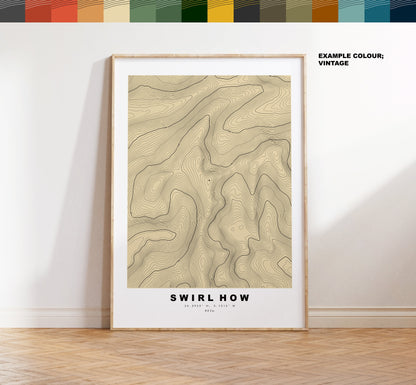 Swirl How Print - Contour Map -  Swirl How Lake District Map - Lake District - Topographic Map - Print - Poster - Wall Art - Topography