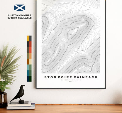 Stob Coire Raineach Print - Contour Map - Stob Coire Raineach Poster - Scotland - Topographic Map - Print - Wall Art - Raineach Map