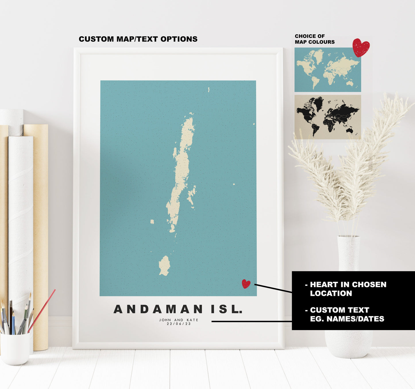 Andaman Islands Map Print - Personalised Map Gift - Framed or Canvas Options Available - Custom Text Options - Personalised Gift - Asia