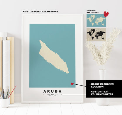 Aruba Map Print - Personalised Map Gift - Framed or Canvas Options Available - Custom Text Options - Personalised Gift - Caribbean