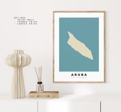 Aruba Map Print - Personalised Map Gift - Framed or Canvas Options Available - Custom Text Options - Personalised Gift - Caribbean