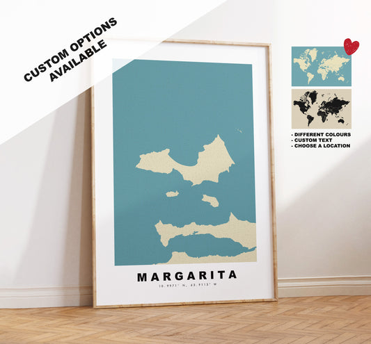 Isla Margarita Map Print - Personalised Map Gift - Framed or Canvas Options Available - Custom Text Options - Personalised Gift - Caribbean