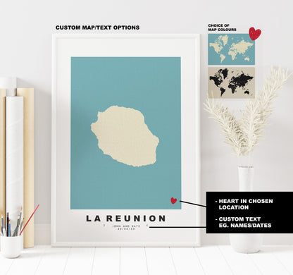 La Reunion Map Print - Personalised Map Gift - Framed or Canvas Options Available - Custom Text Options - Personalised Gift - France & Islands