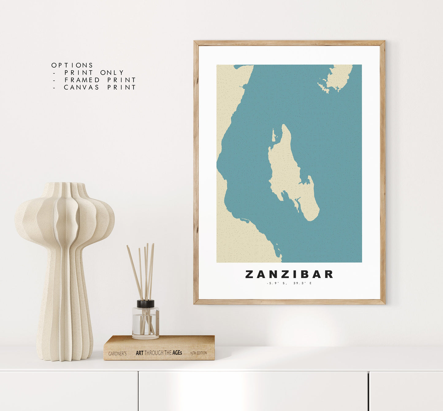 Zanzibar Map Print - Personalised Map Gift - Framed or Canvas Options Available - Custom Text Options - Personalised Gift - Africa