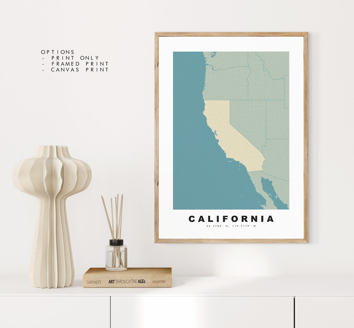 California Map Print - Personalised Map Gift - Framed or Canvas Options Available - Custom Text Options - Personalised Gift - US States & Islands