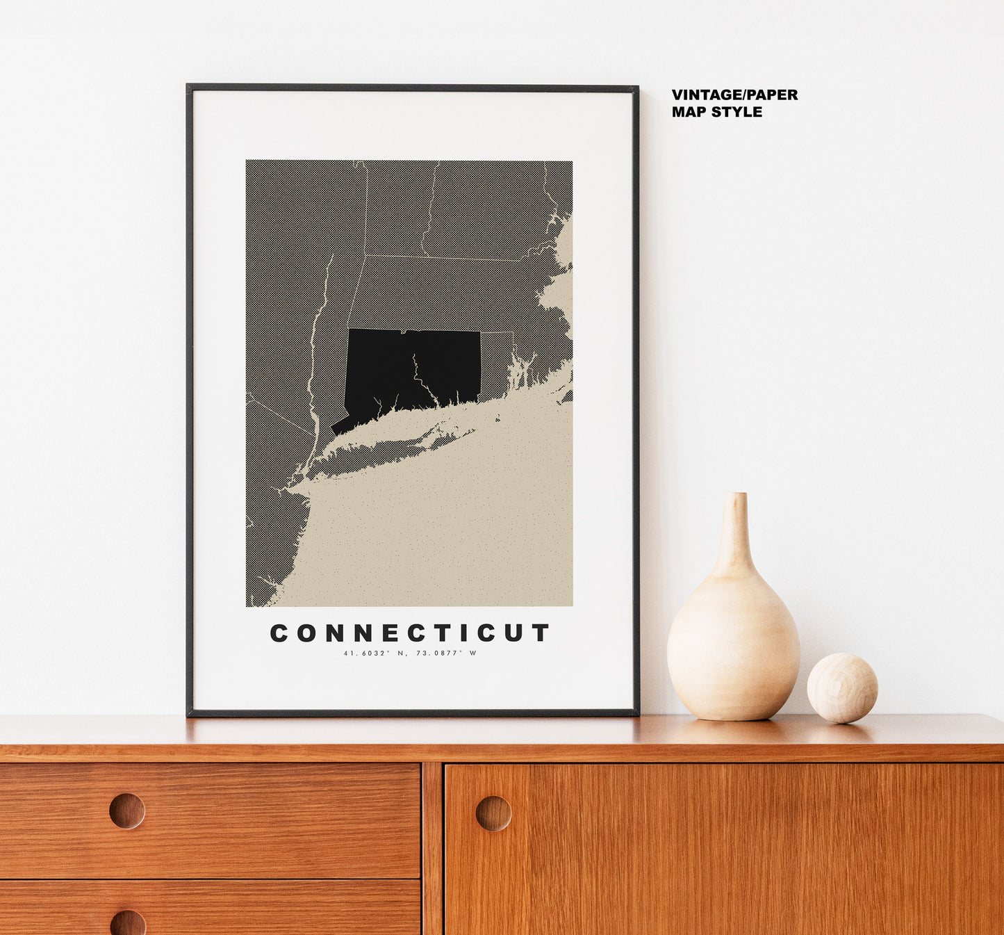 Connecticut Map Print - Personalised Map Gift - Framed or Canvas Options Available - Custom Text Options - Personalised Gift - US States & Islands