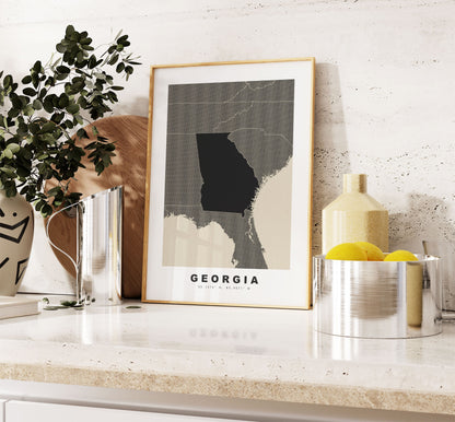 Georgia State Map Print - Personalised Map Gift - Framed or Canvas Options Available - Custom Text Options - Personalised Gift - US States & Islands