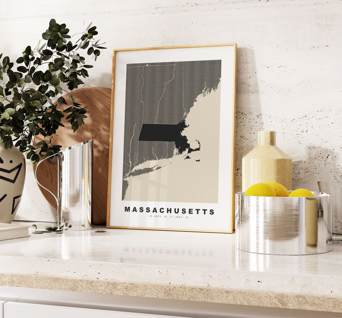 Massachusetts Map Print - Personalised Map Gift - Framed or Canvas Options Available - Custom Text Options - Personalised Gift - US States & Islands