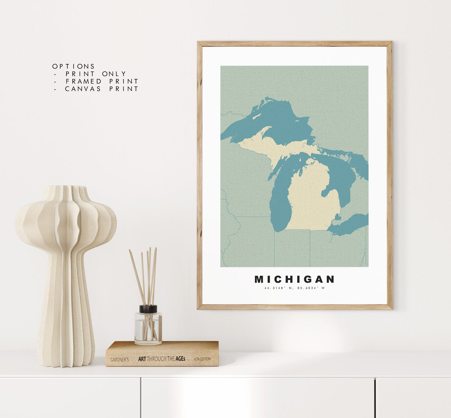 Michigan Map Print - Personalised Map Gift - Framed or Canvas Options Available - Custom Text Options - Personalised Gift - US States & Islands