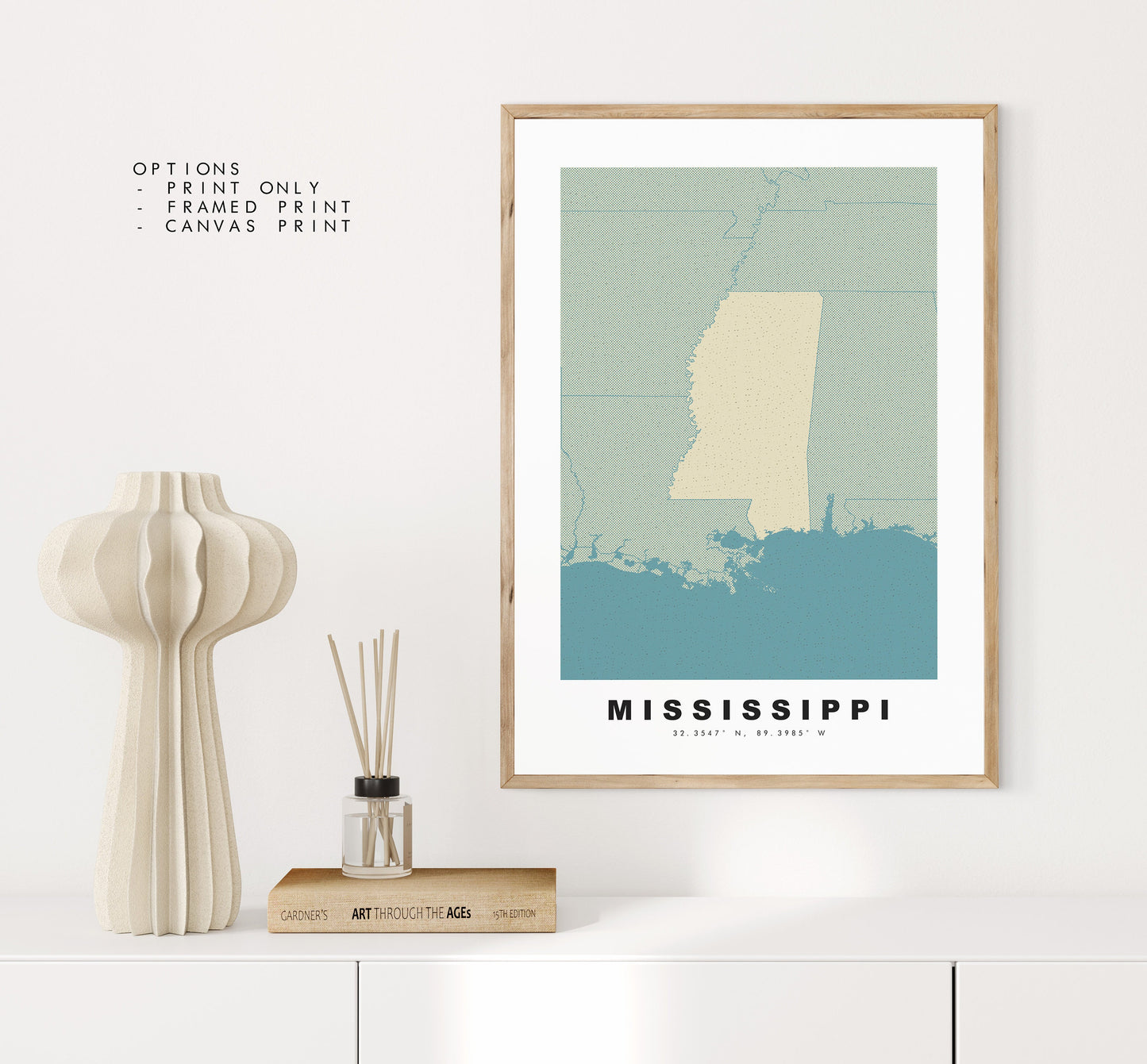 Mississippi Map Print - Personalised Map Gift - Framed or Canvas Options Available - Custom Text Options - Personalised Gift - US States & Islands