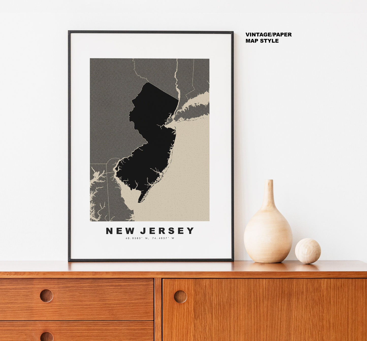 New Jersey Map Print - Personalised Map Gift - Framed or Canvas Options Available - Custom Text Options - Personalised Gift - US States & Islands