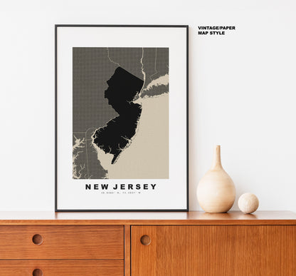 New Jersey Map Print - Personalised Map Gift - Framed or Canvas Options Available - Custom Text Options - Personalised Gift - US States & Islands