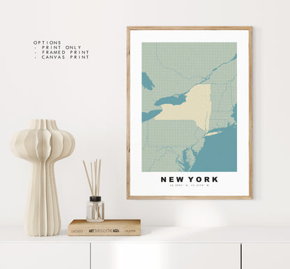 New York State Map Print - Personalised Map Gift - Framed or Canvas Options Available - Custom Text Options - Personalised Gift - US States & Islands