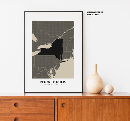 New York State Map Print - Personalised Map Gift - Framed or Canvas Options Available - Custom Text Options - Personalised Gift - US States & Islands