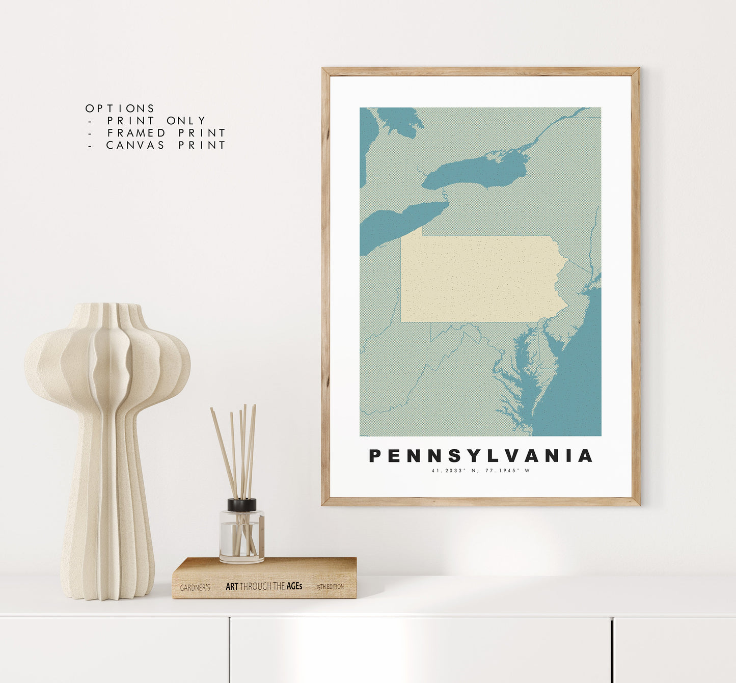 Pennsylvania Map Print - Personalised Map Gift - Framed or Canvas Options Available - Custom Text Options - Personalised Gift - US States & Islands