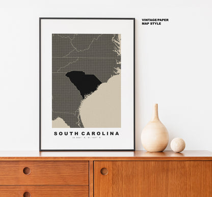 South Carolina Map Print - Personalised Map Gift - Framed or Canvas Options Available - Custom Text Options - Personalised Gift - US States & Islands