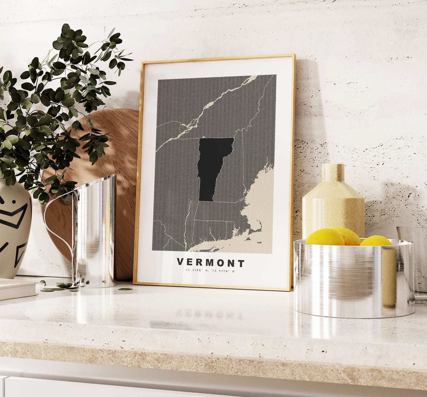 Vermont Map Print - Personalised Map Gift - Framed or Canvas Options Available - Custom Text Options - Personalised Gift - US States & Islands