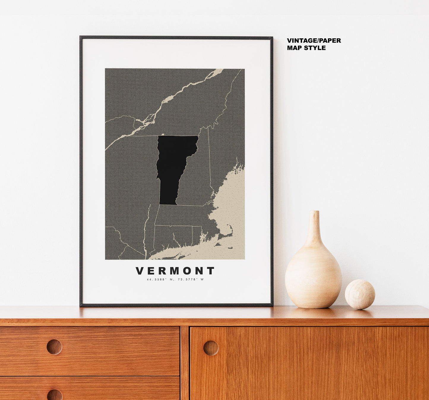 Vermont Map Print - Personalised Map Gift - Framed or Canvas Options Available - Custom Text Options - Personalised Gift - US States & Islands