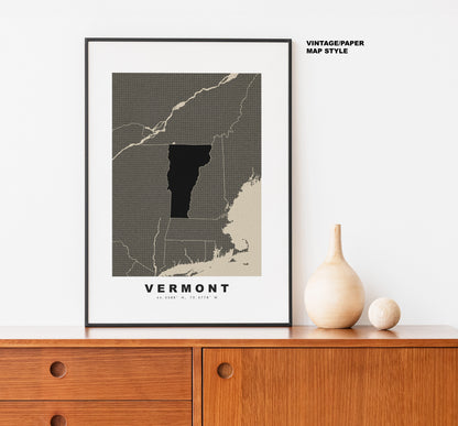 Vermont Map Print - Personalised Map Gift - Framed or Canvas Options Available - Custom Text Options - Personalised Gift - US States & Islands