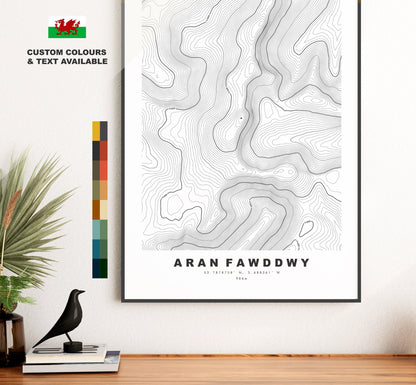 Aran Fawddwy Print - Contour Map - Snowdonia - Wales - Topographic Map - Print - Poster - Wall Art -  Aran Fawddwy Poster - Mawddwy Peak