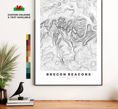 Brecon Beacons Print - Contour Map -  Bannau Brycheiniog Map - Topographic Map - Print - Poster - Wall Art - Brecon Beacons - Wales