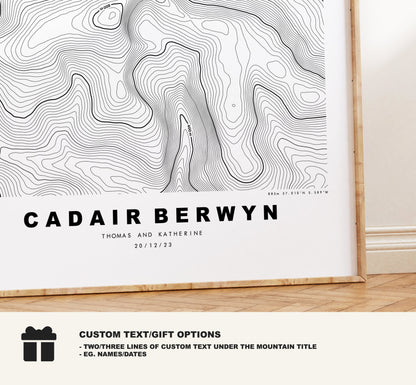 Cadair Berwyn Print - Contour Map - Snowdonia - Wales - Topographic Map - Print - Poster - Wall Art - Cadair Berwyn Poster - Topography