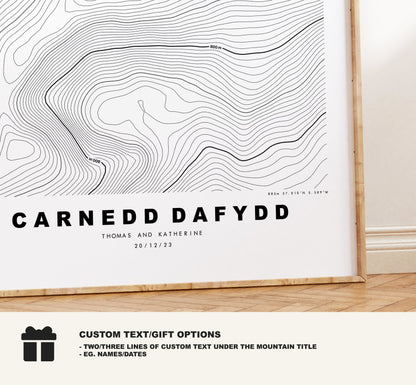 Carnedd Dafydd Print - Contour Map - Snowdonia - Wales - Topographic Map - Print - Poster - Wall Art - Carnedd Dafydd Poster - Topography