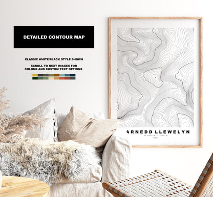 Carnedd Llewelyn Print - Contour Map - Snowdonia - Wales - Topographic Map - Print - Poster - Wall Art - Carnedd Llewelyn Poster