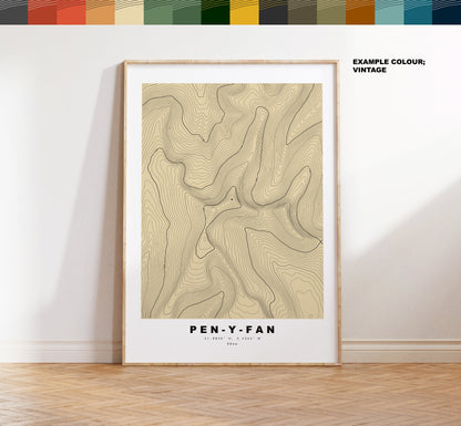 Pen-y-Fan Print - Contour Map - Pen-y-Fan Brecon Beacons - Wales - Topographic Map - Wall Art - Welsh Three Peak Challenge - Topography