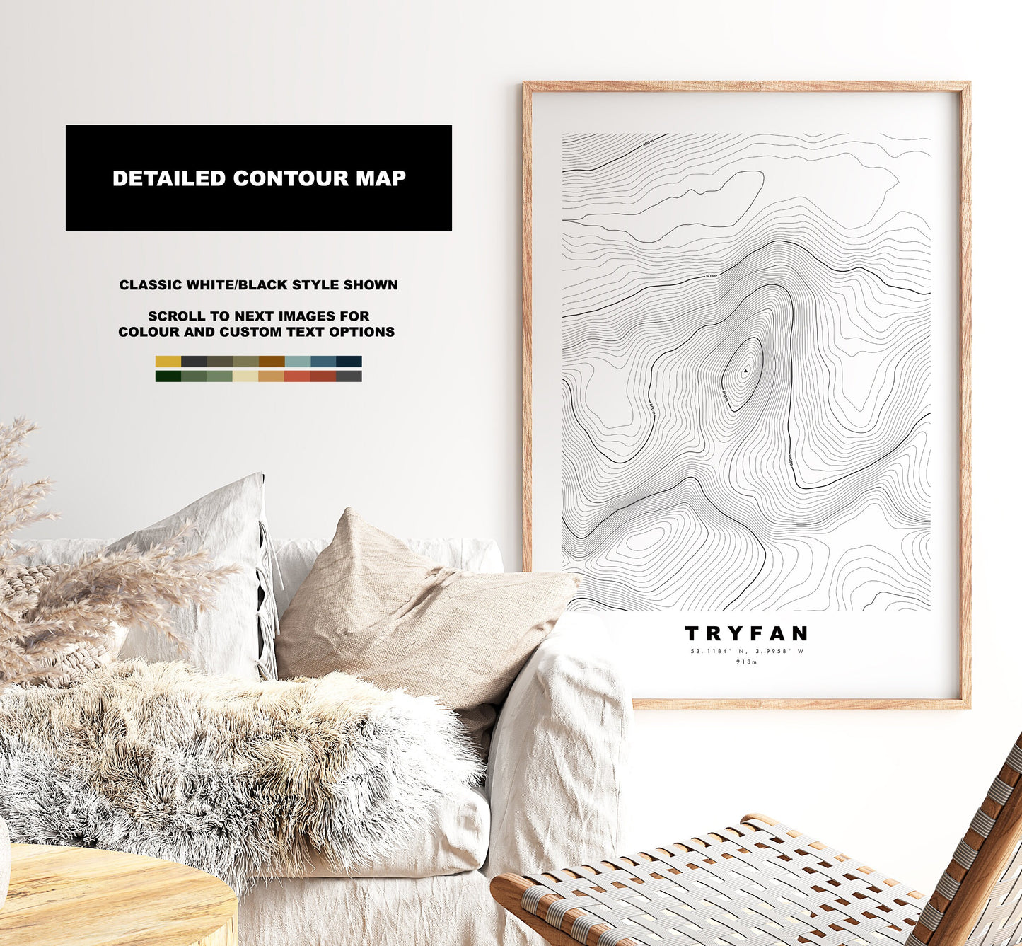 Tryfan Print - Contour Map - Snowdonia - Wales - Topographic Map - Print - Poster - Wall Art - Tryfan Poster - Contour Map - Topography