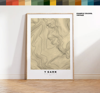 Y Garn Print - Contour Map - Snowdonia - Wales - Topographic Map - Print - Poster - Wall Art - Y Garn Poster - Relief Map - Topography