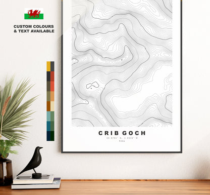 Crib Goch Print - Contour Map - Snowdonia - Wales - Topographic Map - Print - Poster - Wall Art - Crib Goch Poster - Relief Map - Topography