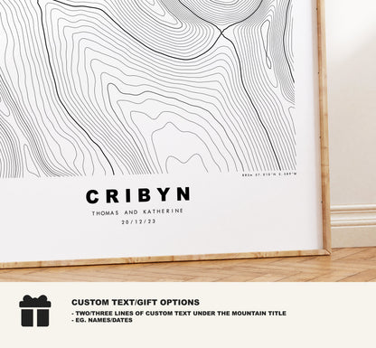 Cribyn Print - Contour Map - Cribyn, Brecon Beacons - Wales - Topographic Map - Wall Art - Cribyn Contour Map - Topography