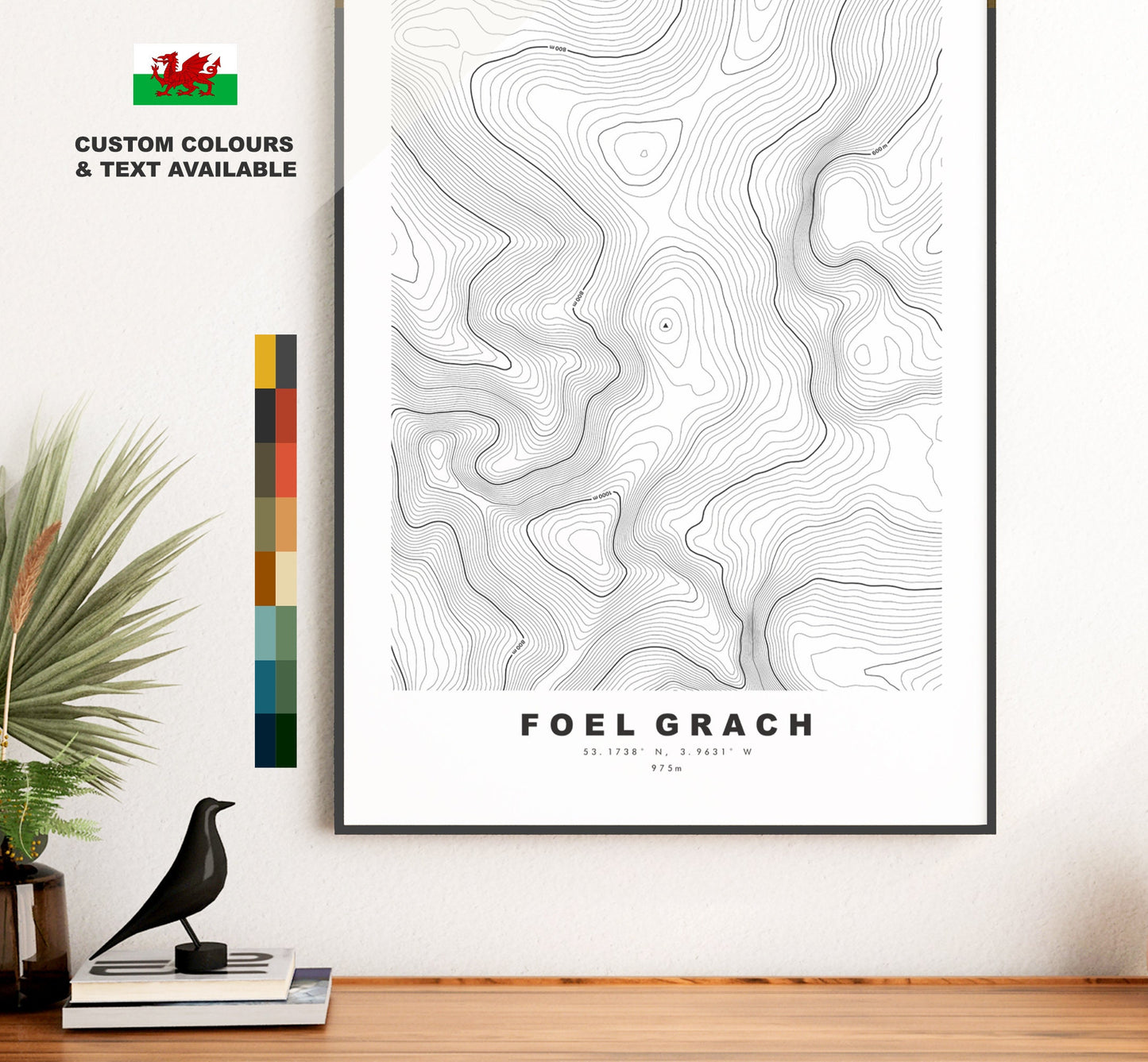 Foel Grach Print - Contour Map - Foel Grach Poster - Wales - Topographic Map - Print - Poster - Wall Art - Welsh 3000s - Topography