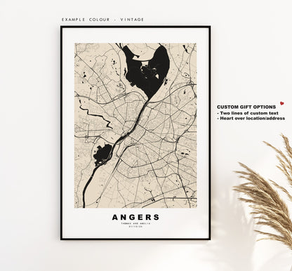 Angers Map Print - City Map Poster - Map Wall Art - France City Maps - Angers Print - Angers Poster - Minimalist City Map - France