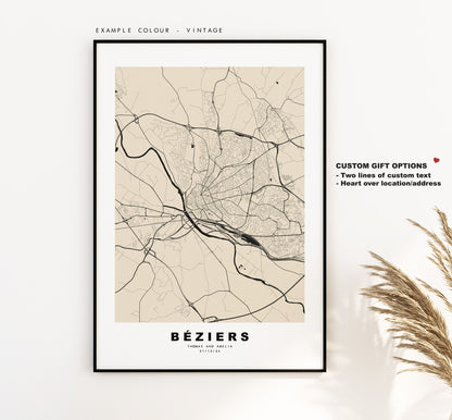 Beziers Map Print - City Map Poster - Map Wall Art - France City Maps - Beziers Print - Beziers Poster - Minimalist City Map - France