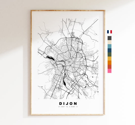 Dijon Map Print - City Map Poster - Map Wall Art - France City Maps - Dijon Print - Dijon Poster - Minimalist City Map - France