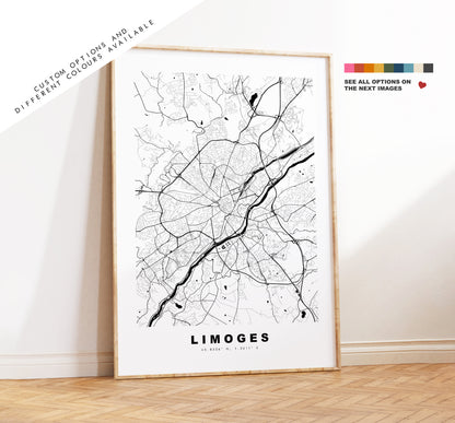 Limoges Map Print - City Map Poster - Map Wall Art - France City Maps - Limoges Print - Limoges Poster - Minimalist City Map - France