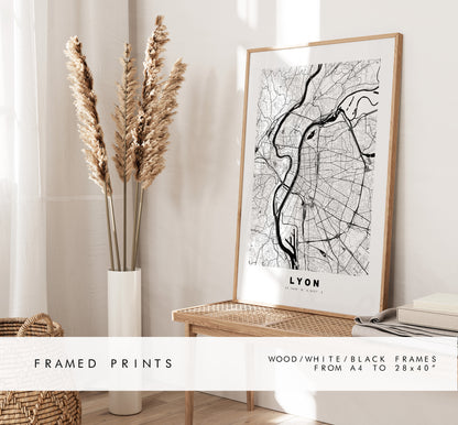 Lyon Map Print - City Map Poster - Map Wall Art - France City Maps - Lyon Print - Lyon Poster - Minimalist City Map - France