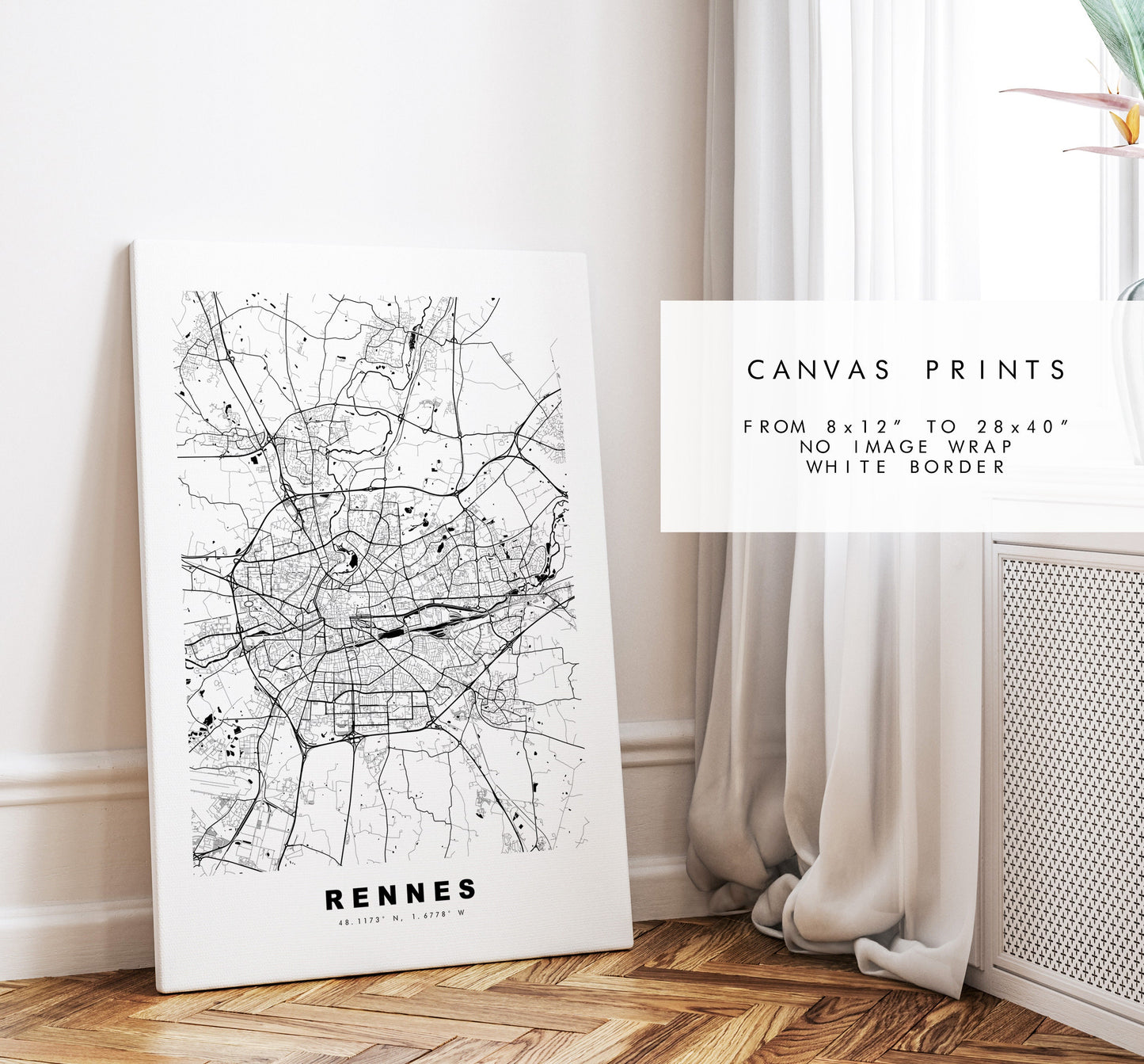 Rennes Map Print - City Map Poster - Map Wall Art - France City Maps - Rennes Print - Rennes Poster - Minimalist City Map - France