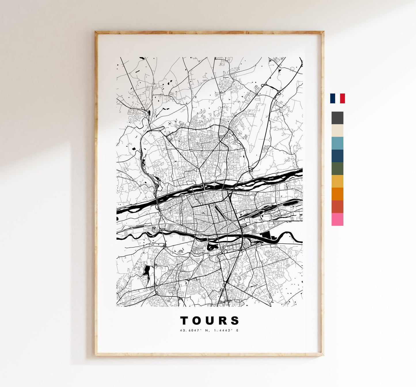 Tours Map Print - City Map Poster - Map Wall Art - France City Maps - Tours Print - Tours Poster - Minimalist City Map - France